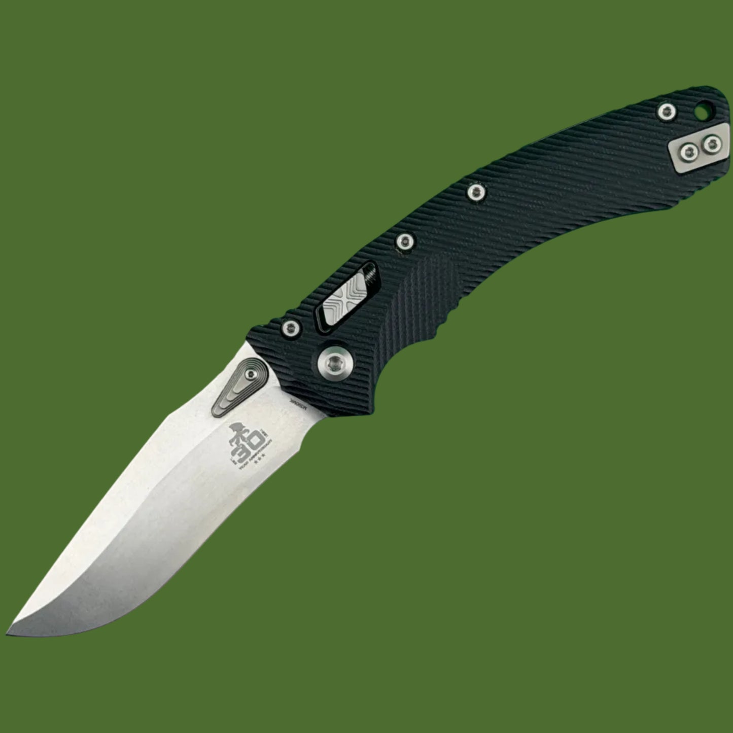 *Pre-Owned* Microtech Amphibian Ram-Lok 30th Anniversary Black Fluted G-10 Stonewash Standard