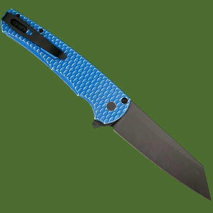 Protech Malibu Button Lock Reverse Tanto Battleworn Blue Dragon Scale 5436-BWBLUELTD