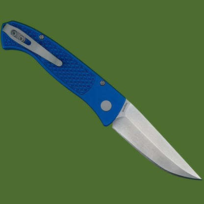 Protech Brend Classic Auto Diamond Textured Blue Aluminum Stonewashed Blade WB1105-BLUE