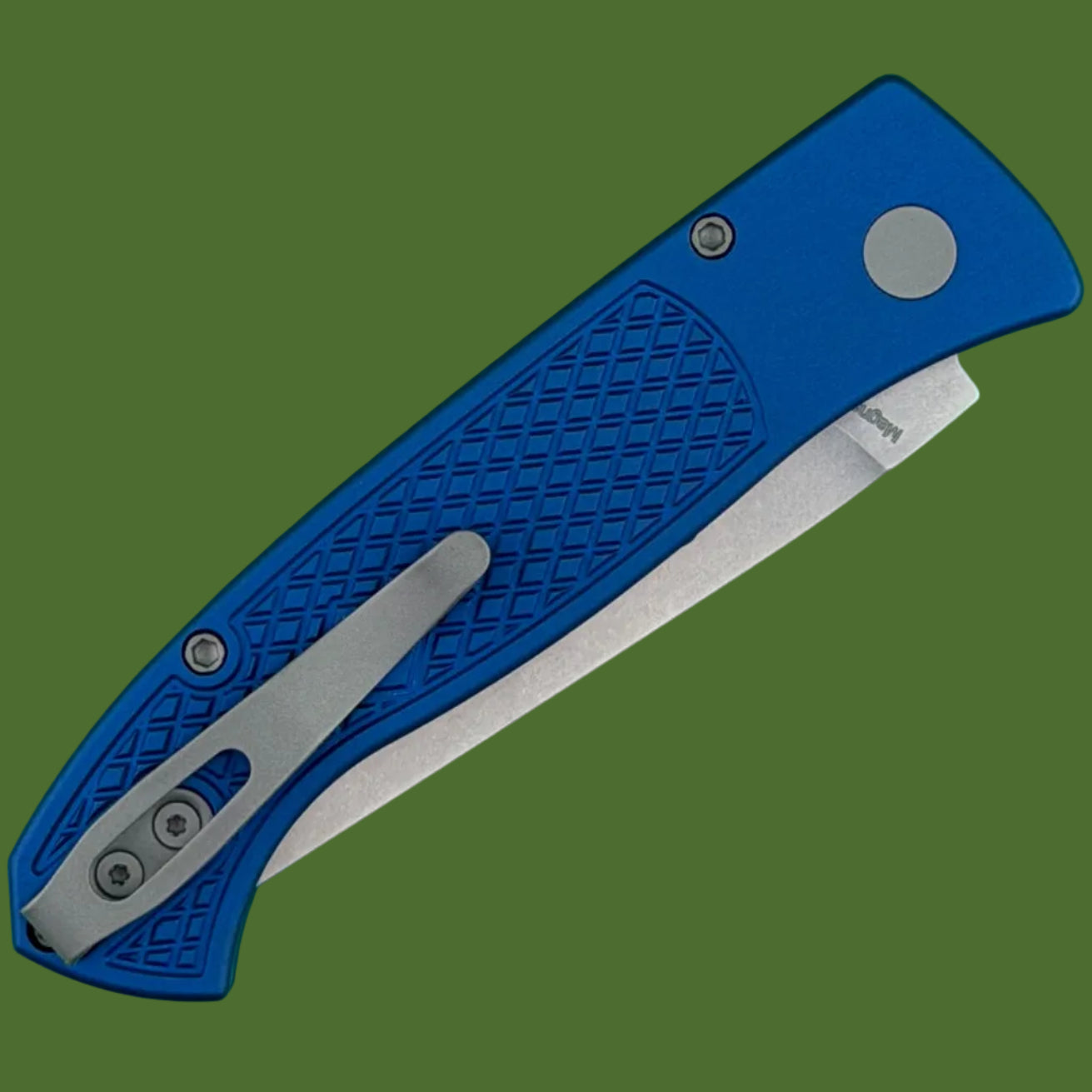 Protech Brend Classic Auto Diamond Textured Blue Aluminum Stonewashed Blade WB1105-BLUE