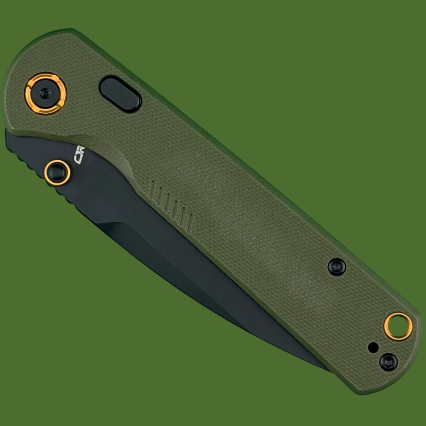 CJRB Latitude Top Linerlock OD Green G-10 Black PVD
