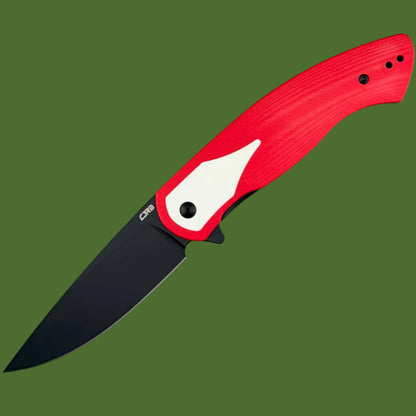 CJRB Rodayo Flipper Linerlock Red/White G-10 PVD