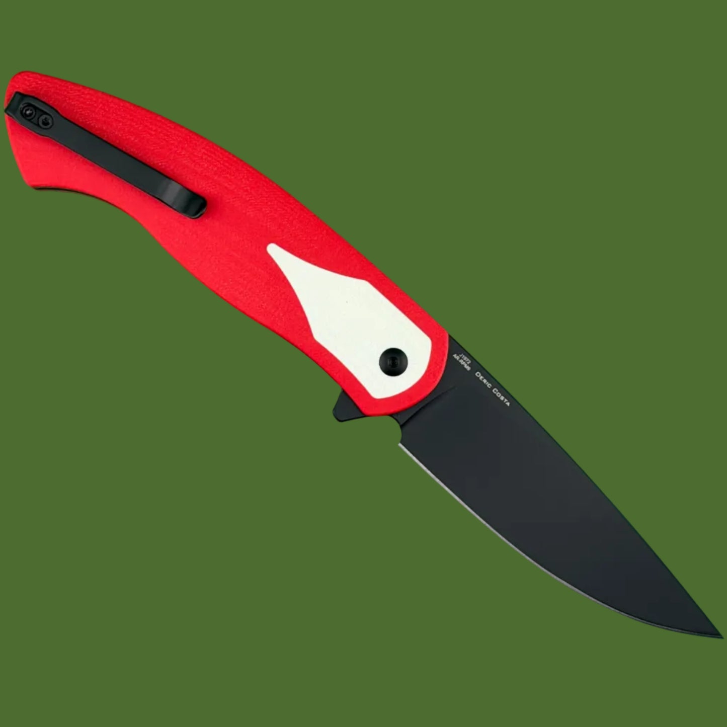 CJRB Rodayo Flipper Linerlock Red/White G-10 PVD