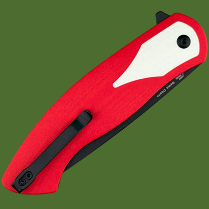 CJRB Rodayo Flipper Linerlock Red/White G-10 PVD