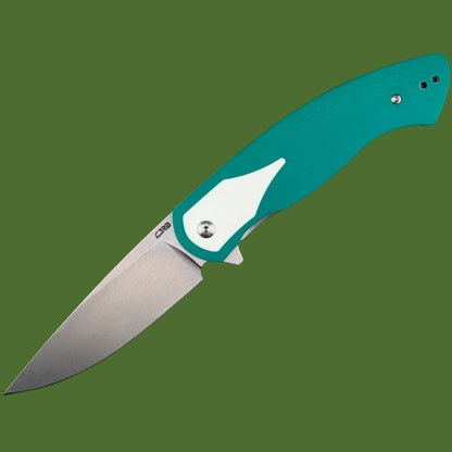 CJRB Rodayo Flipper Linerlock Teal/White G-10 Stonewash