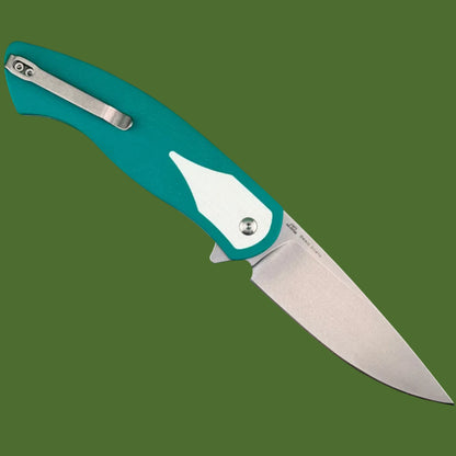 CJRB Rodayo Flipper Linerlock Teal/White G-10 Stonewash