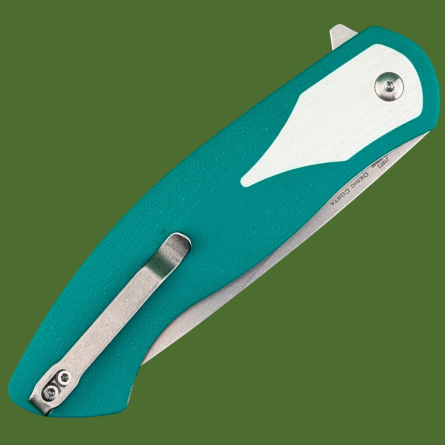 CJRB Rodayo Flipper Linerlock Teal/White G-10 Stonewash