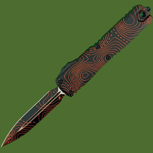 Microtech Ultratech D/E Gen IV Signature Series Topographic Black/Orange Camo Standard