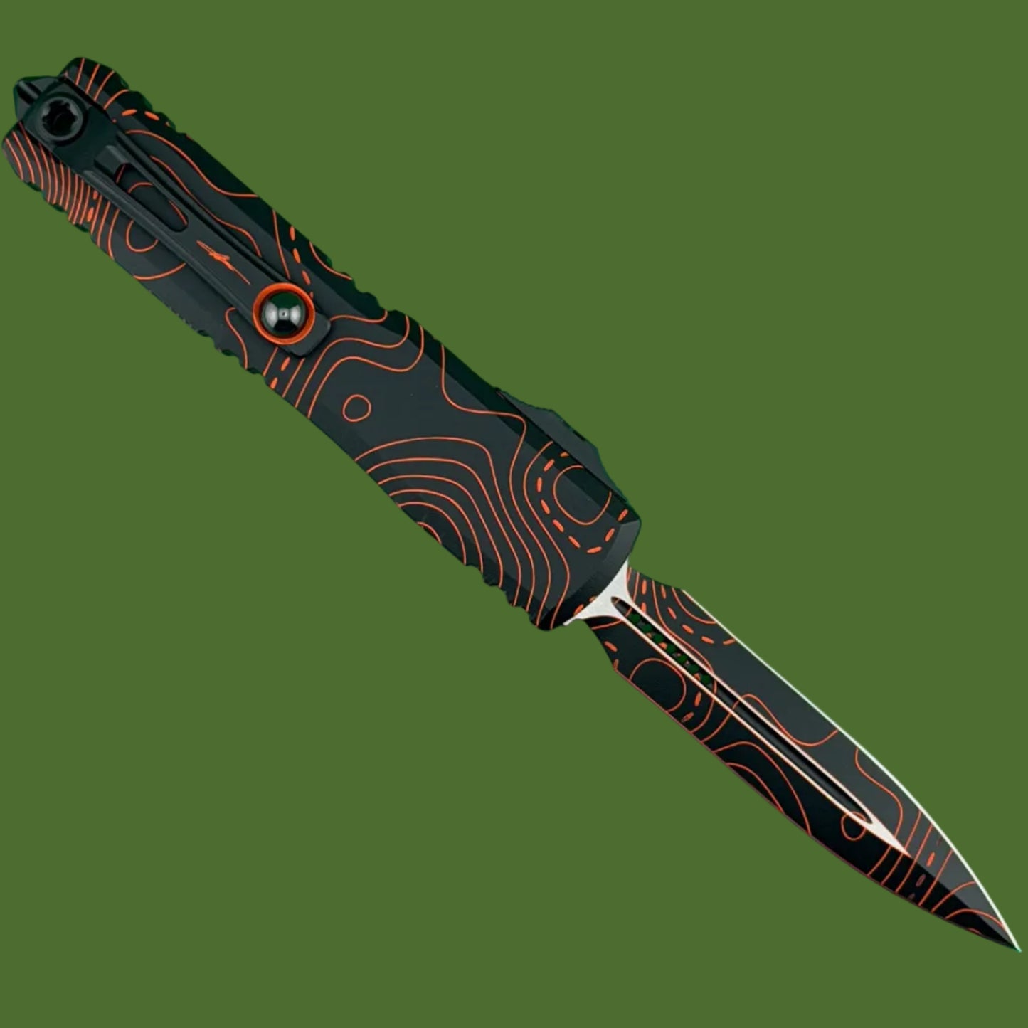 Microtech Ultratech D/E Gen IV Signature Series Topographic Black/Orange Camo Standard