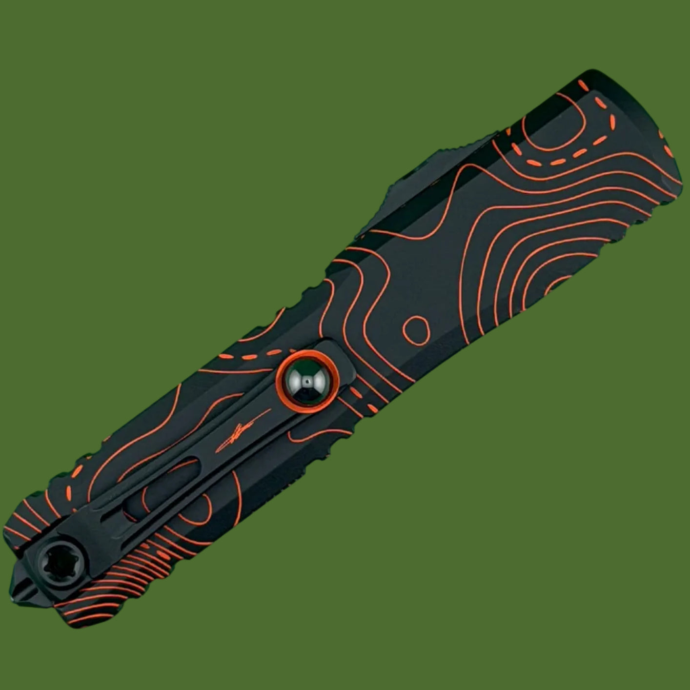 Microtech Ultratech D/E Gen IV Signature Series Topographic Black/Orange Camo Standard