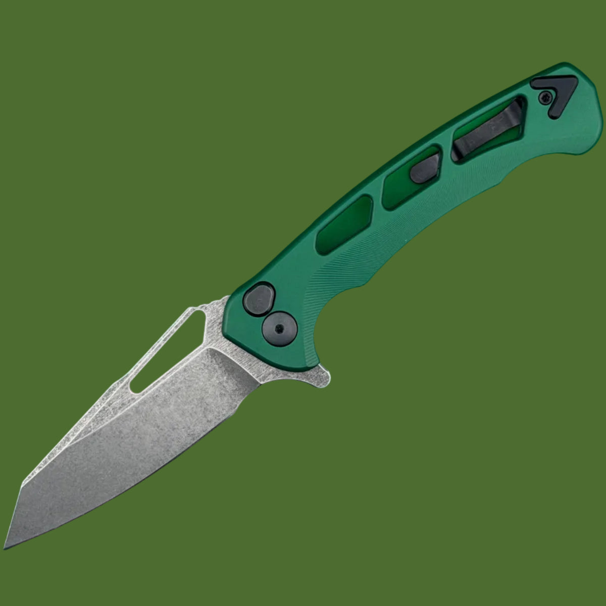 *Pre-Owned* Dead Reckon Ridgeback Integral Vertebrae Dark Stonewash Reverse Tanto (Green Aluminum)