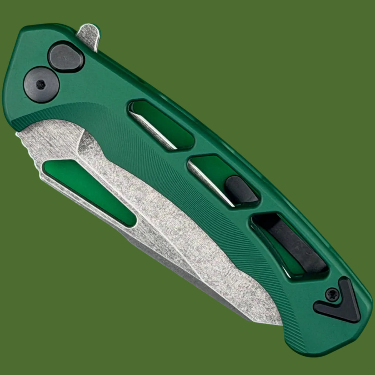 *Pre-Owned* Dead Reckon Ridgeback Integral Vertebrae Dark Stonewash Reverse Tanto (Green Aluminum)