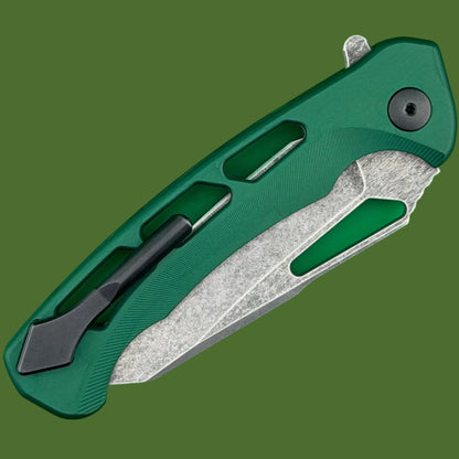 *Pre-Owned* Dead Reckon Ridgeback Integral Vertebrae Dark Stonewash Reverse Tanto (Green Aluminum)