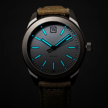 Big Idea Design Ti Base Line Field Watch (White Dial, Canvas Strap)