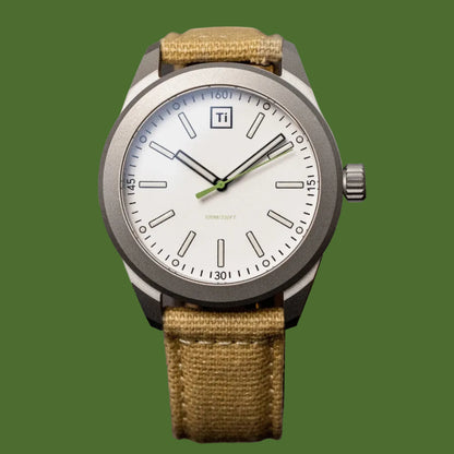 Big Idea Design Ti Base Line Field Watch (White Dial, Canvas Strap)